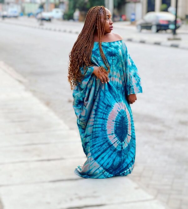Ocean Mist Off-Shoulder Adire Maxi Dress - Image 2