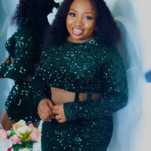Emerald Allure Sequin Cut-Out Dress