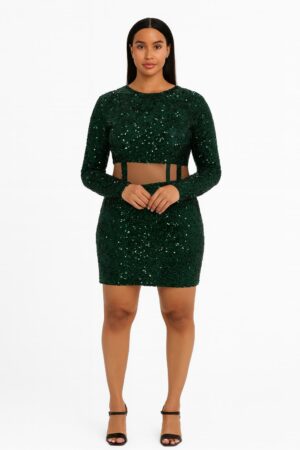 Emerald Allure Sequin Cut-Out Dress